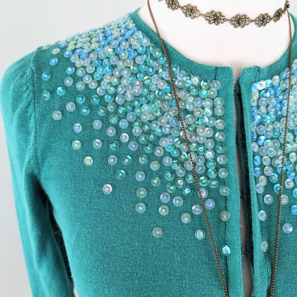 VTG 00s Y2K Gap Knit Sequin Beaded Long Sleeve Hook Eye Cardigan Sz XS - Picture 4 of 7
